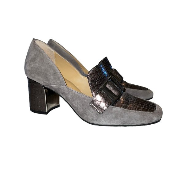 Like New DONALD J. PLINER Caresse Gray Taupe Suede Pump Buckle Loafers S… - Picture 6 of 10